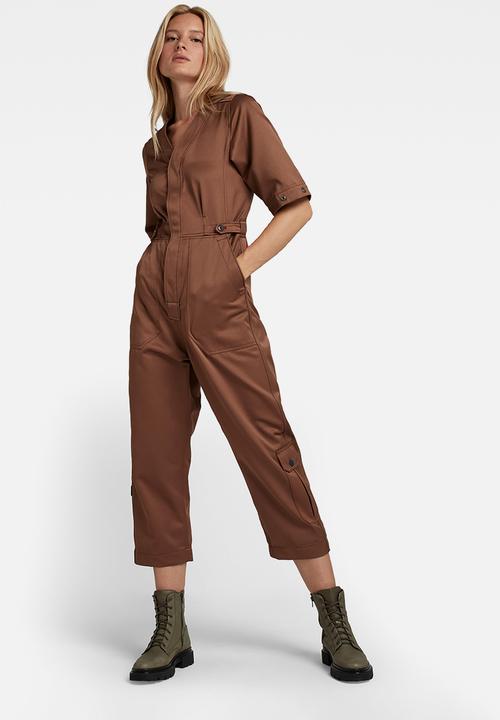 G-STAR - V neck jumpsuit shortsleeve - medium clay