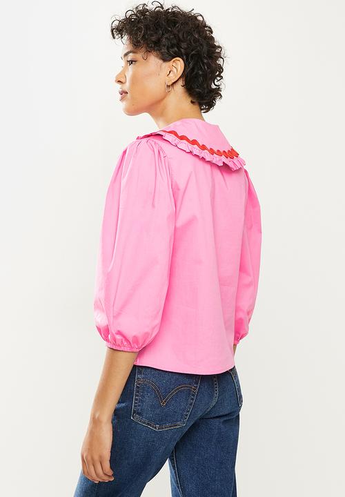 Me&B - Large collar shirt with puff sleeves - pink