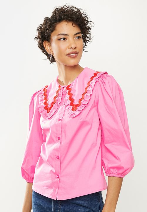 Me&B - Large collar shirt with puff sleeves - pink