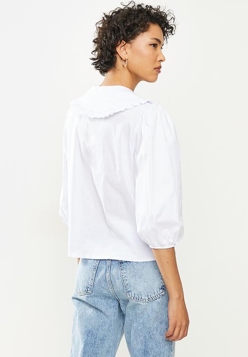 Me&B - Large collar shirt with puff sleeves - white