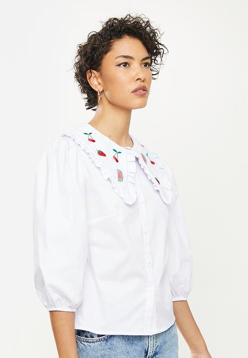 Me&B - Large collar shirt with puff sleeves - white