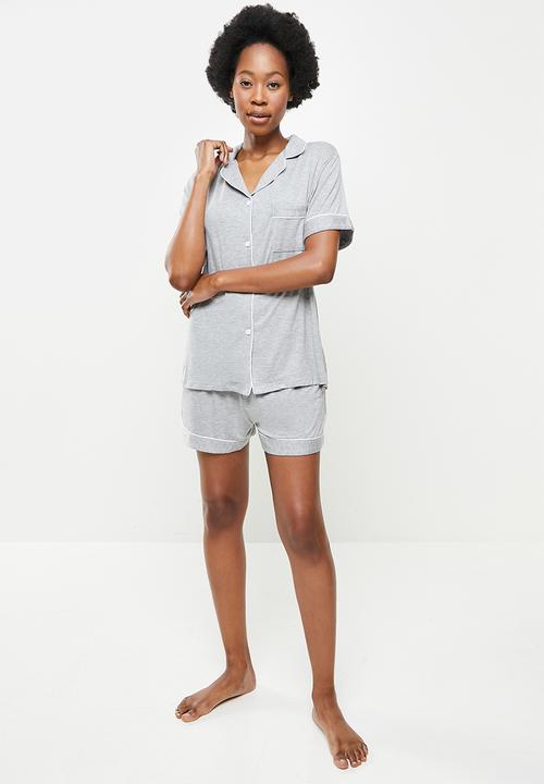 dailyfriday - Piped sleep shirt & shorts set - grey