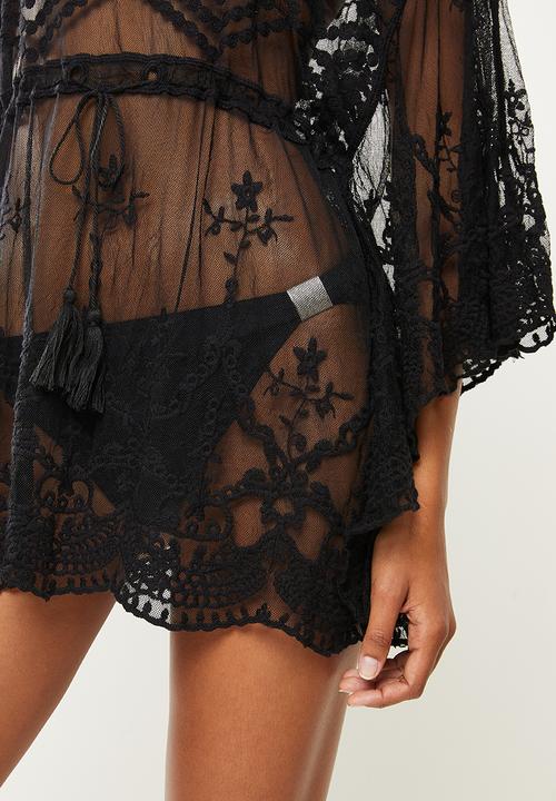 dailyfriday - Tie front swim cover up - black