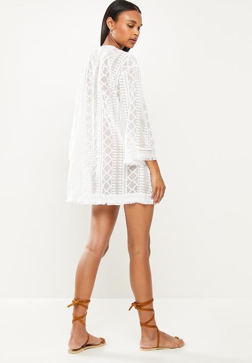dailyfriday - Short fringed kaftan - white
