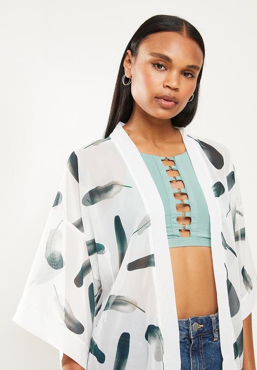 dailyfriday - Printed batwing kaftan - white & green 