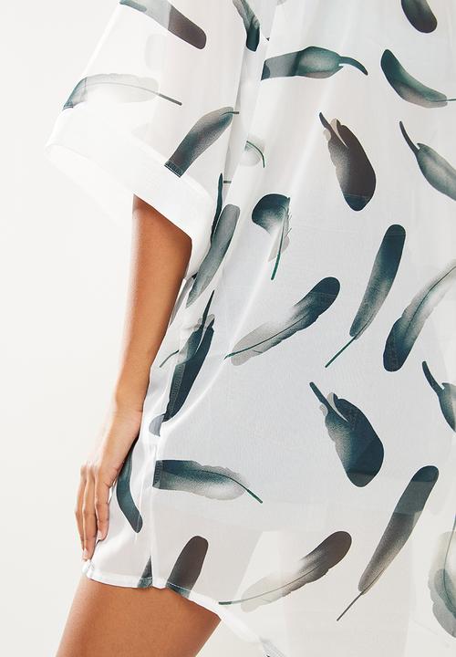 dailyfriday - Printed batwing kaftan - white & green 
