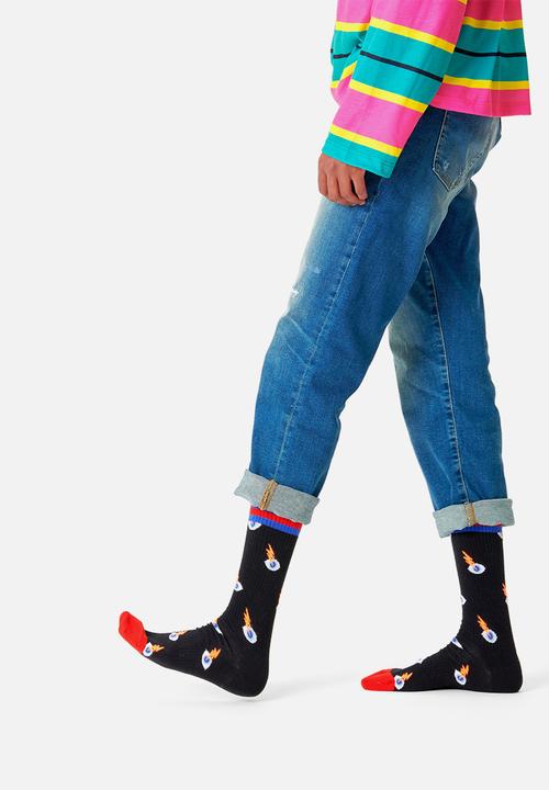 Happy Socks - I see you thin crew socks - black