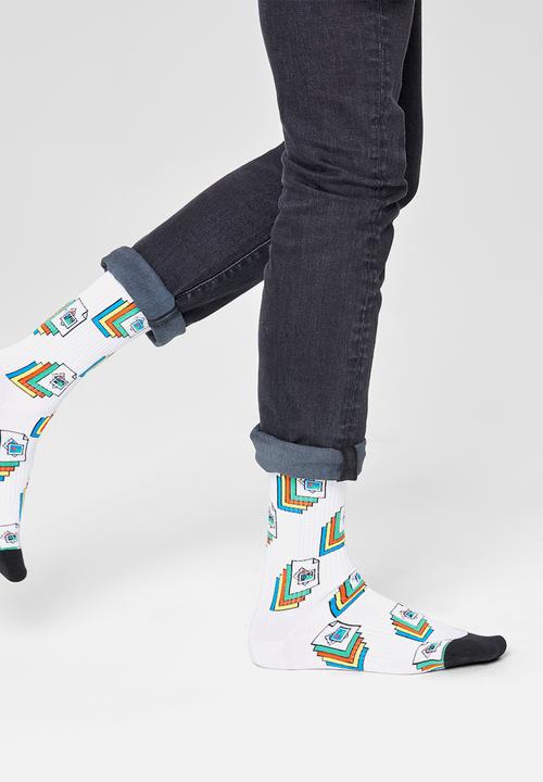 Happy Socks - Photos thin crew socks - white