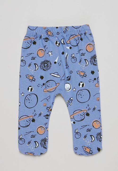 Superbalist Kids - 2 pack space footed pants - blue & cream