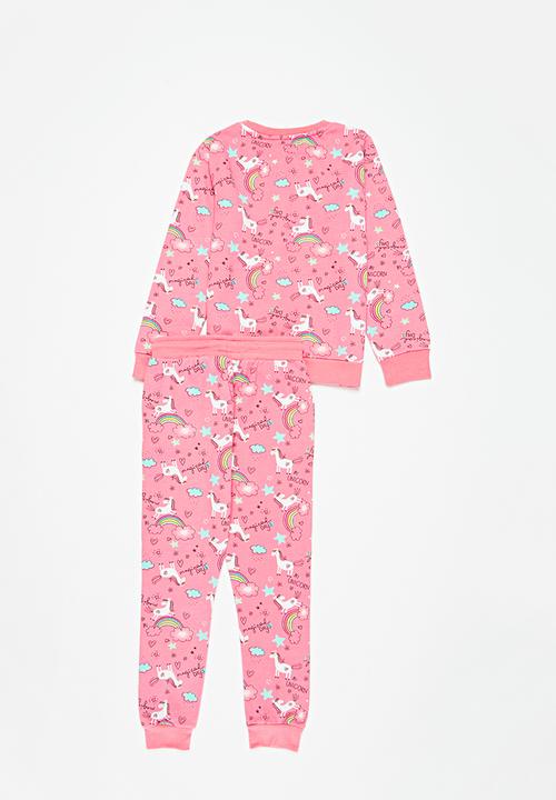 MINOTI - Girls basic aop fleece sweatset - pink