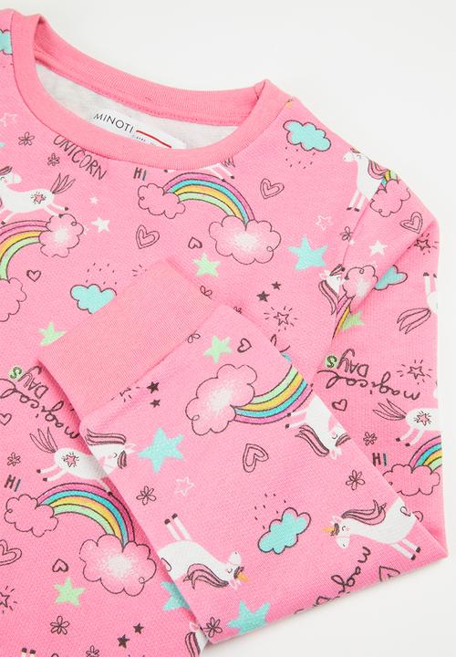 MINOTI - Girls basic aop fleece sweatset - pink