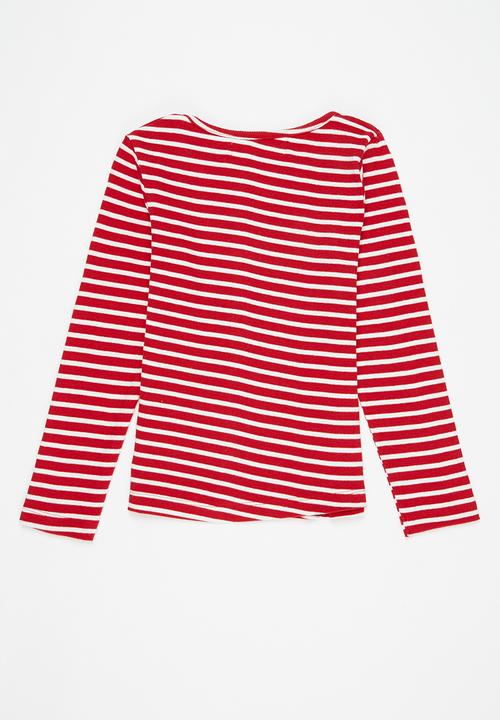 MINOTI - Girls basic stripe ribbed top - red
