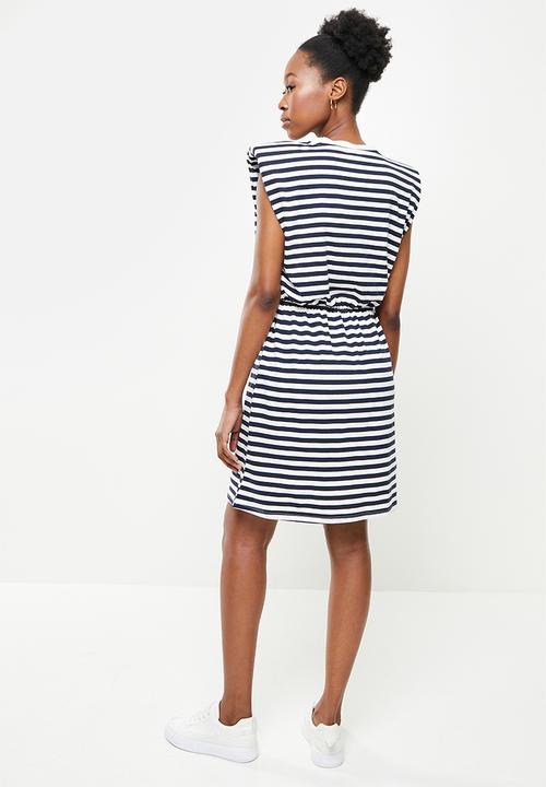 ONLY - Jen life sleeveless shoulderpad dress - white & navy