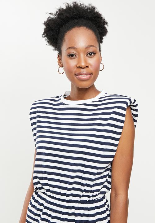 ONLY - Jen life sleeveless shoulderpad dress - white & navy