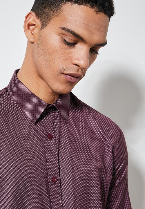 Superbalist - Jos slim pattern shirt - burgundy