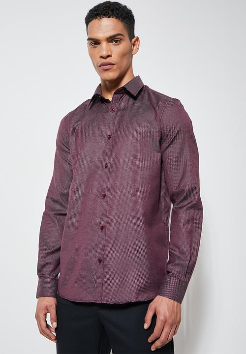 Superbalist - Jos slim pattern shirt - burgundy