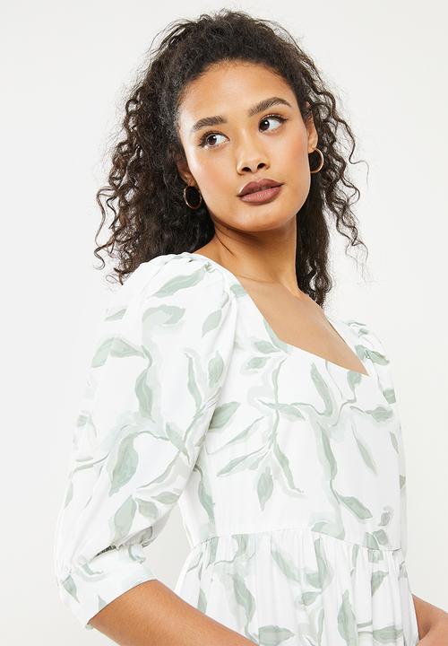 Glamorous - Floral dress - white & sage 