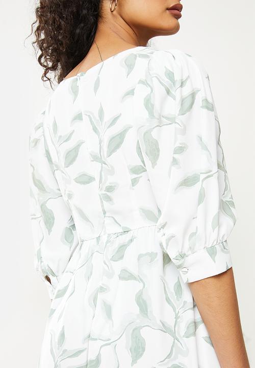 Glamorous - Floral dress - white & sage 