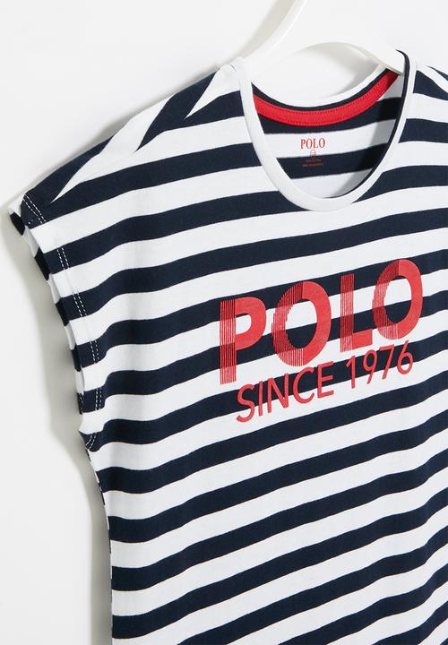 POLO - Girls harper striped printed dress - navy & white