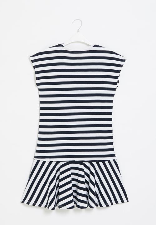POLO - Girls harper striped printed dress - navy & white