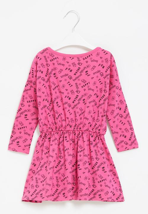 MINOTI - Girls basic aop jersey dress - pink & black 