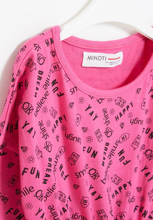 MINOTI - Girls basic aop jersey dress - pink & black 