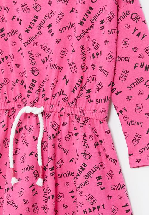 MINOTI - Girls basic aop jersey dress - pink & black 