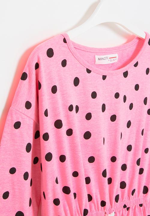 MINOTI - Tween girls basic aop jersey dress - pink & black 