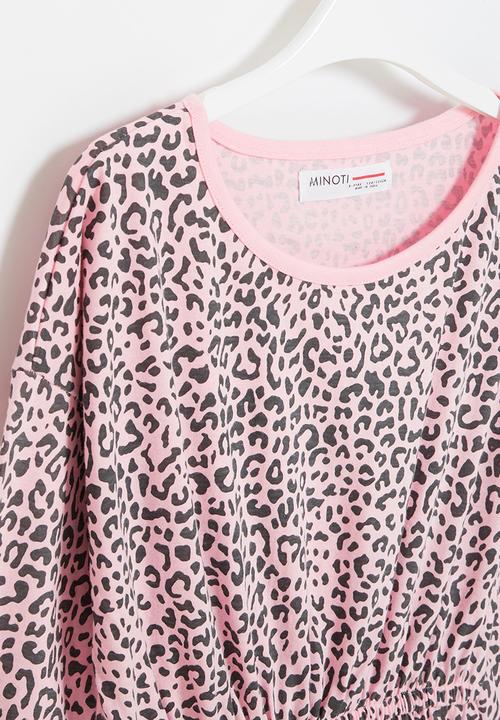 MINOTI - Girls basic printed jersey dress - light pink & black 
