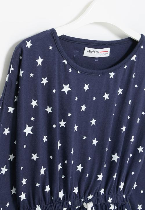 MINOTI - Tween girls basic aop jersey dress - navy & white 