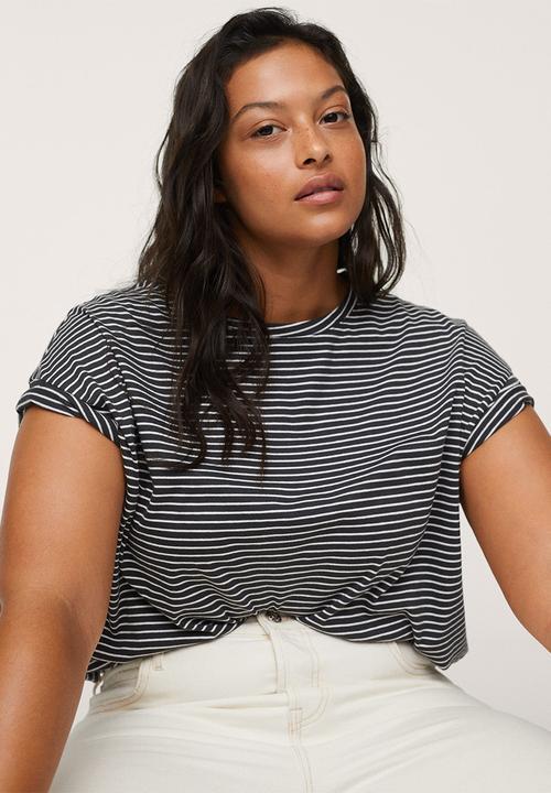 MANGO - Plus T-shirt easy - white & navy
