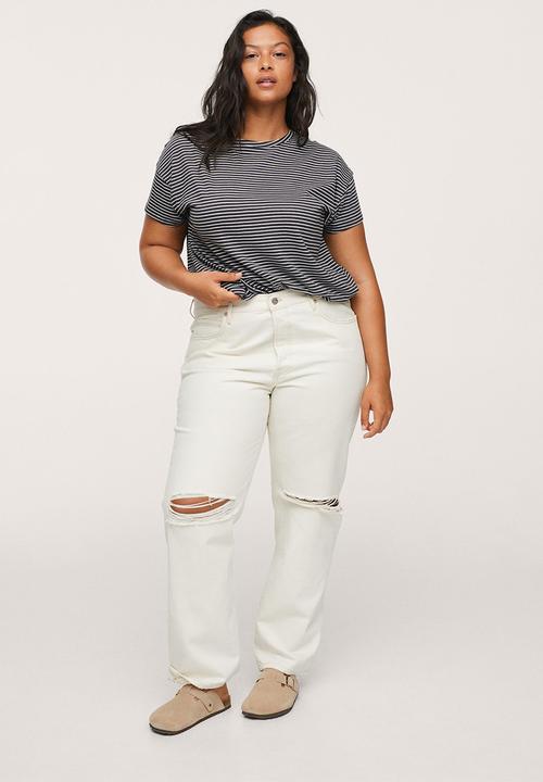 MANGO - Plus T-shirt easy - white & navy