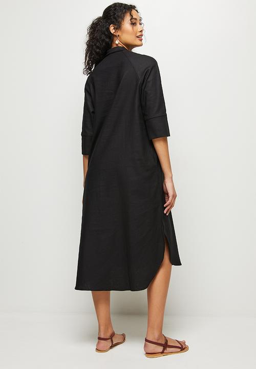 edit - Linen a-line shirt dress - black
