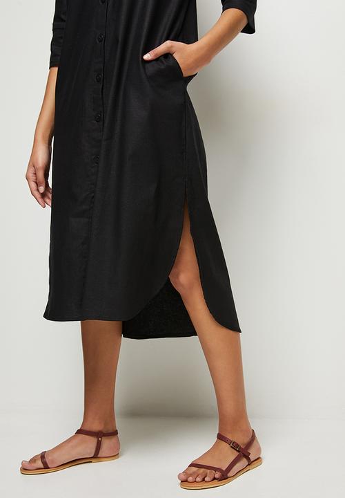 edit - Linen a-line shirt dress - black