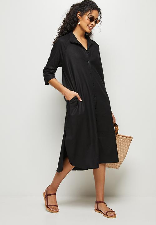 edit - Linen a-line shirt dress - black
