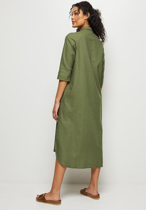 edit - Linen a-line shirt dress - fatigue
