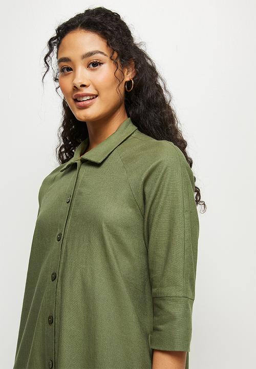 edit - Linen a-line shirt dress - fatigue