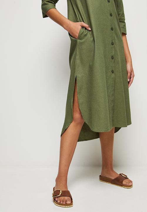 edit - Linen a-line shirt dress - fatigue
