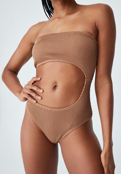 Cotton On - Cut out strapless one piece brazilian - salted caramel crinkle