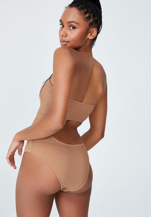 Cotton On - Cut out strapless one piece brazilian - salted caramel crinkle