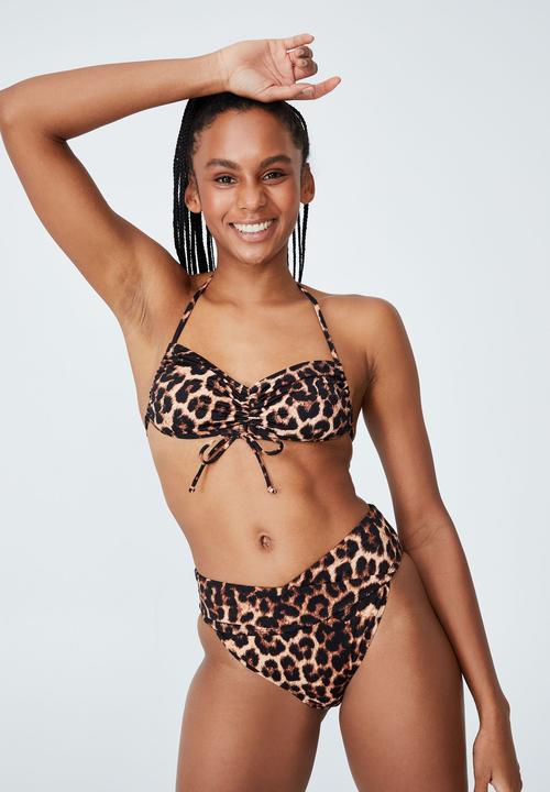 Cotton On - Gathered backless halter bikini top - exotic leopard