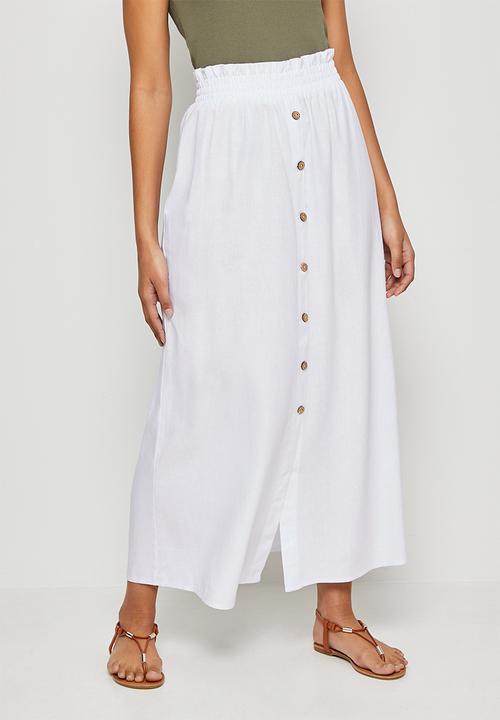 edit - Linen button down skirt - white