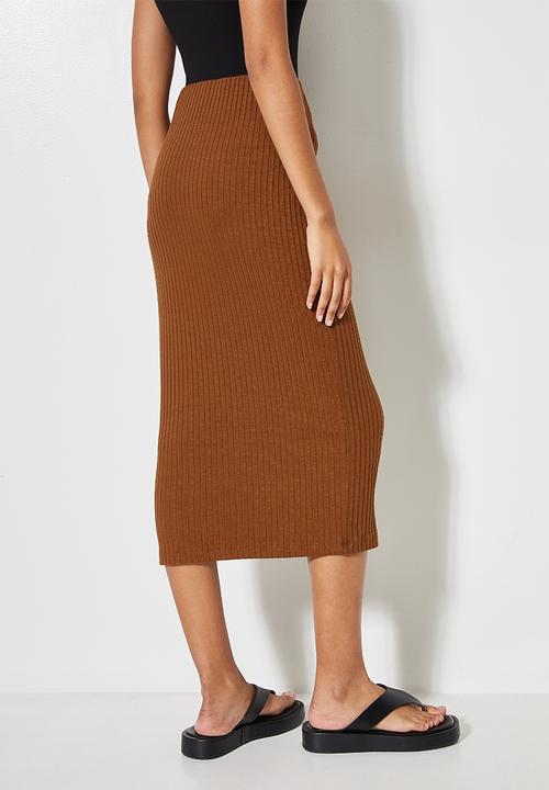 Superbalist - Rib bodycon skirt - tobacco
