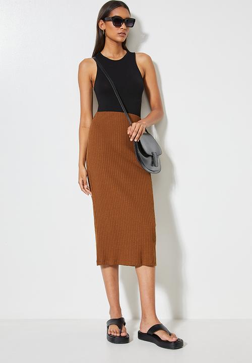 Superbalist - Rib bodycon skirt - tobacco