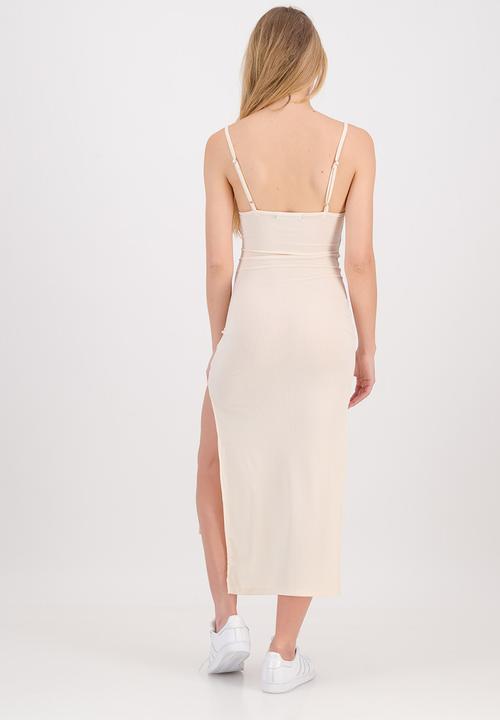 The Lot - Bow front ribbed dress - bone