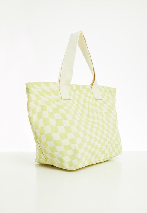 Rubi - Canvas tote bag - geo checkerboard/pale green