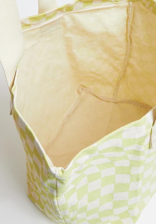 Rubi - Canvas tote bag - geo checkerboard/pale green