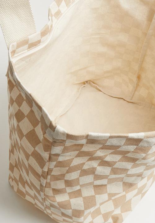 Rubi - Canvas tote bag - geo checkerboard/taupe