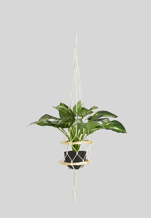 H&S - Macrame hanging planter - natural & white