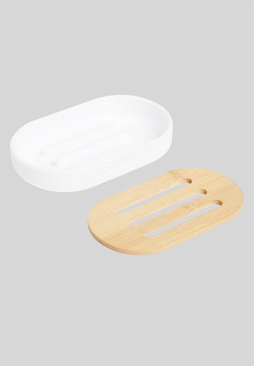 Bathroom Solutions - Soap dish with bamboo base - white